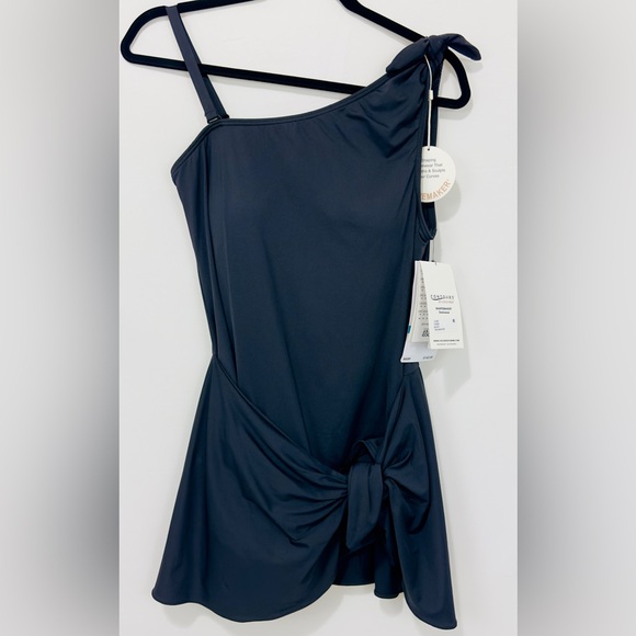 Coco Reef Contours Shapemaker Black One Shoulder Swimsuit Attached Saron… - Picture 4 of 11